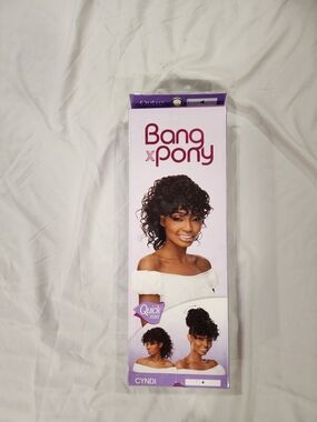 Pony Cyndi Curly Clip-On Bang & Ponytail - Black Brand New Never Out Of The Box